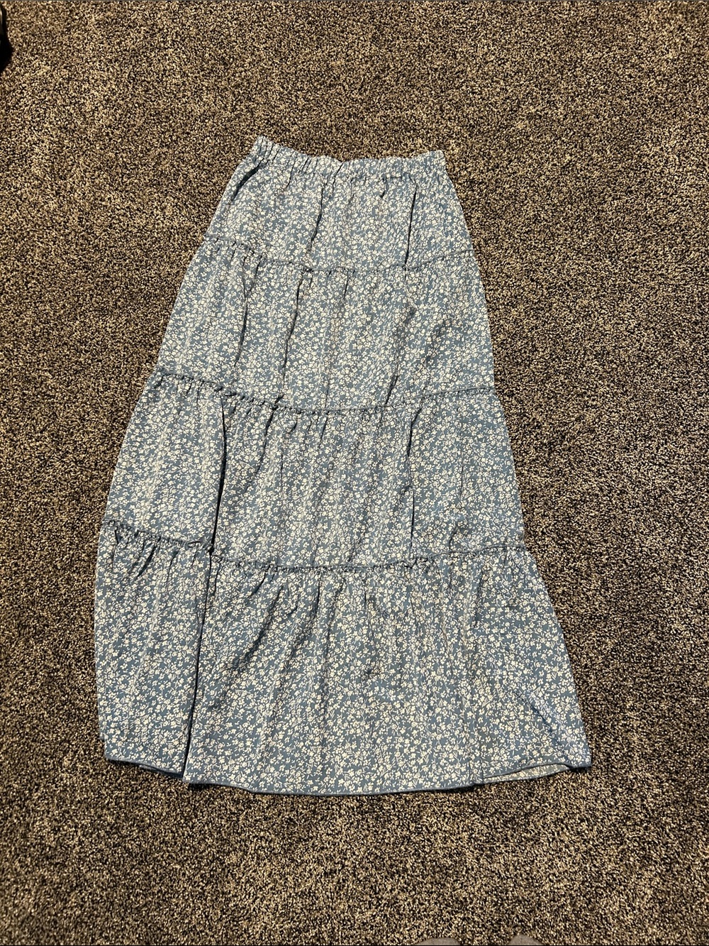 SHEIN Light Blue Floral Tiered Maxi Skirt
